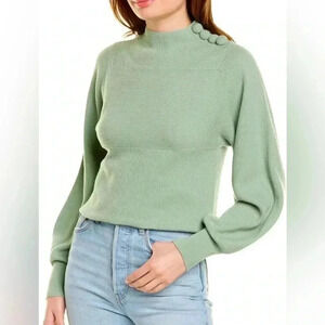 Rebecca Taylor Mint Wool Blend Mock Neck
Ribbed Balloon Sleeve Button Sweater XS